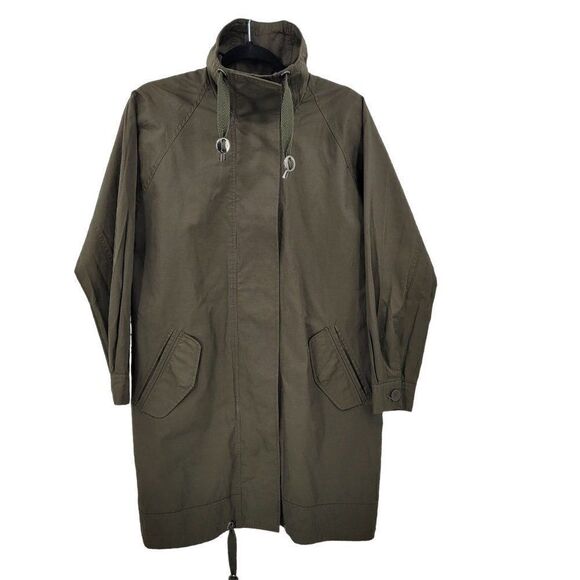 Kenneth Cole GIII Army Green Oversized Trench Raincoat S High Neck Mid Thigh - Picture 2 of 16